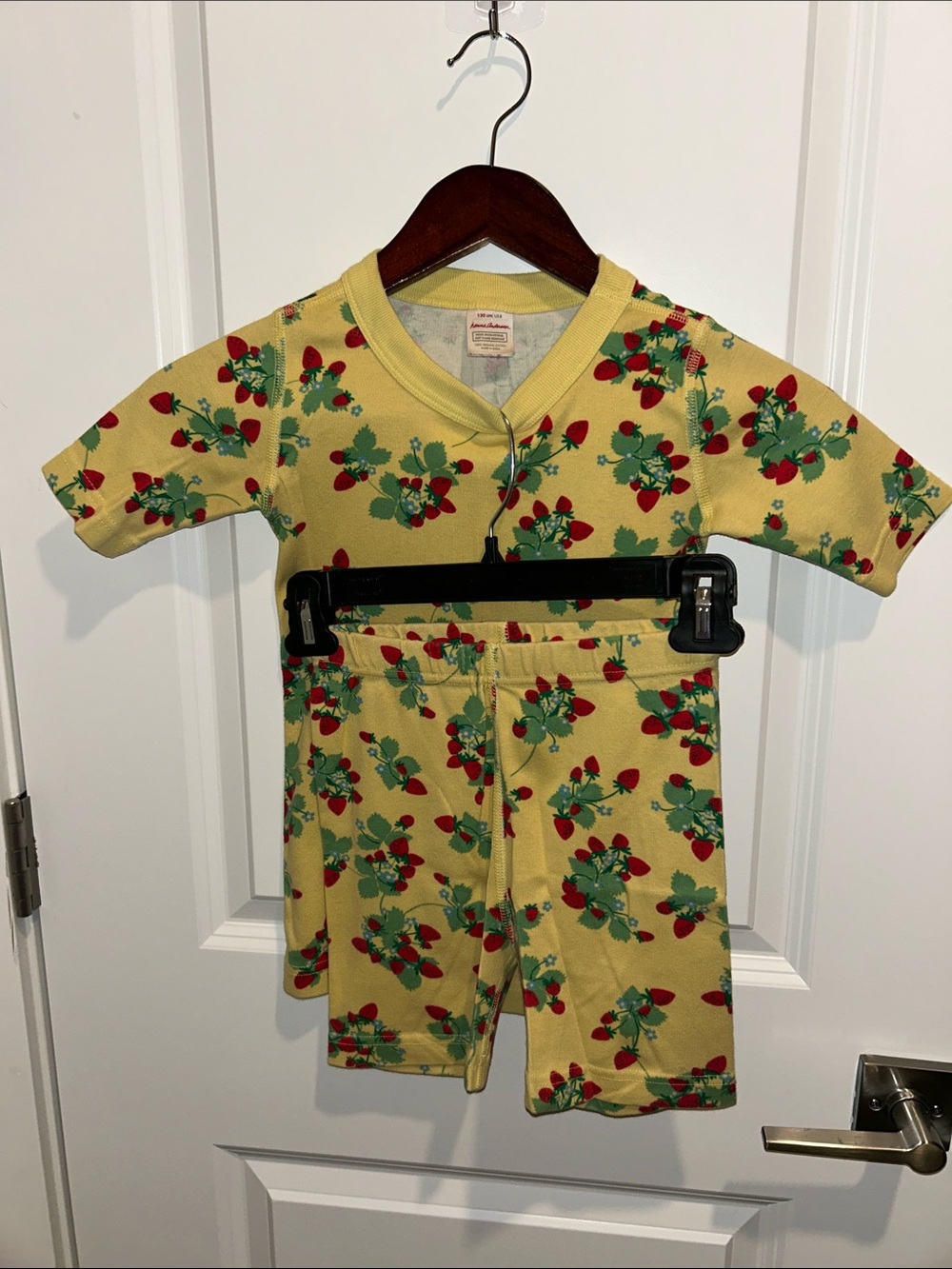Kids Organic Cotton Yellow Strawberry-Print Two-Piece Pajama Set Size 8